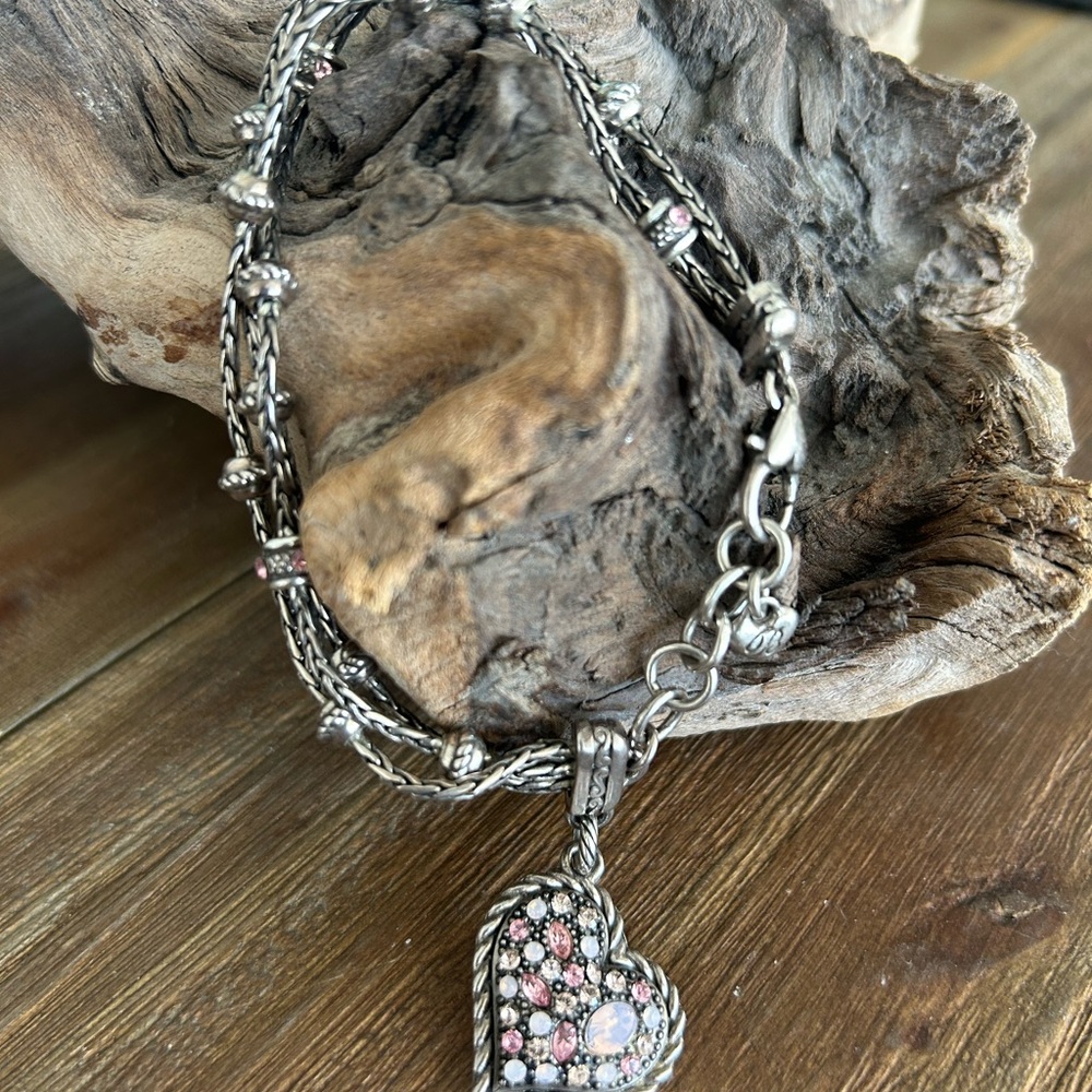 Brighton Silver Bracelet with Pink Heart Charm